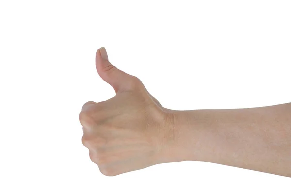 Pulgar hacia arriba la señal de mano. mano de mujer mostrando el pulgar hacia arriba, como, bueno, aprobación, aceptación, bien, ok, gesto positivo de la mano . — Foto de Stock