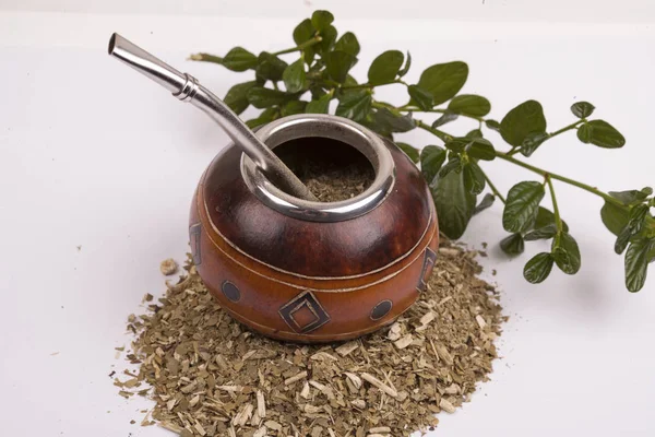 Yerba Mate Kupa Szalma Hagyományos Italt Argentína — Stock Fotó