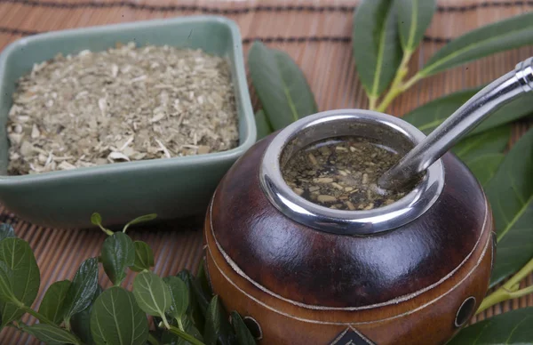 Yerba Mate Kupa Szalma Hagyományos Italt Argentína — Stock Fotó