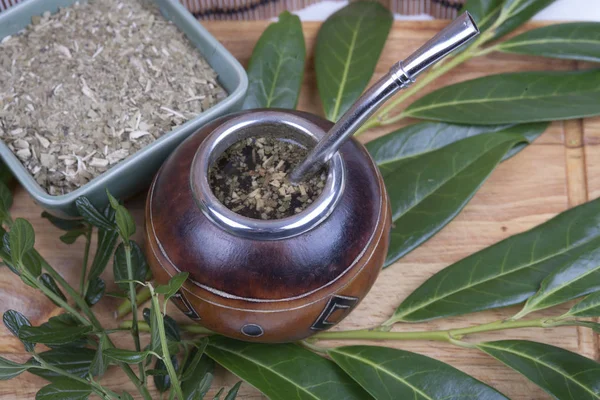 Yerba Mate Kupa Szalma Hagyományos Italt Argentína — Stock Fotó