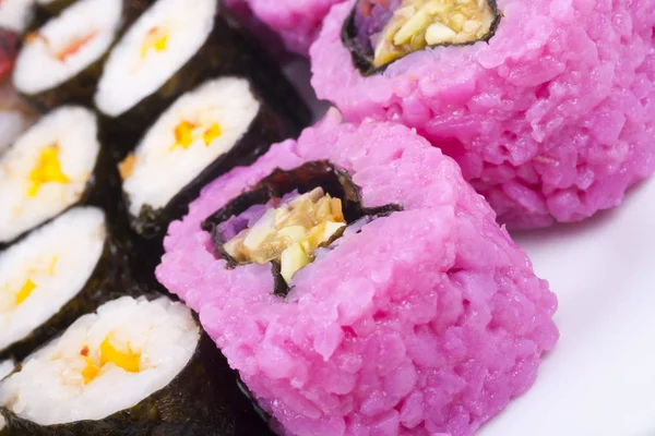 Berbagai Jenis Sushi Piring Wnite — Stok Foto