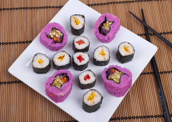 Berbagai Jenis Sushi Piring Wnite — Stok Foto