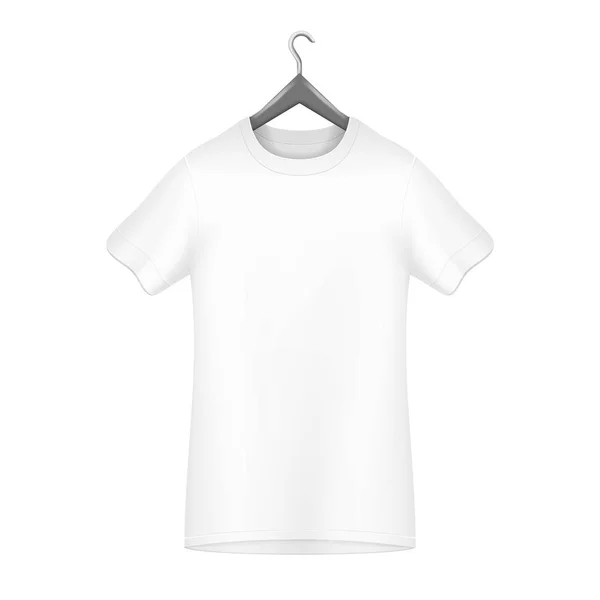 衣架上的男性 T恤模板 在背景上隔离的插图 设计的图形概念 — 图库矢量图片