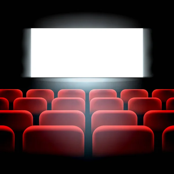Ταινία κινηματογράφου premiere οθόνη με κόκκινο καθίσματα — Διανυσματικό Αρχείο