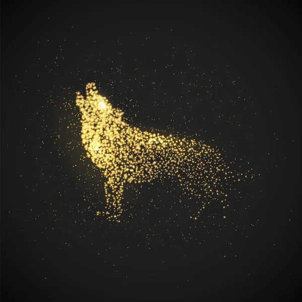 Howling wolf. Gold glitter particles — Stock Vector