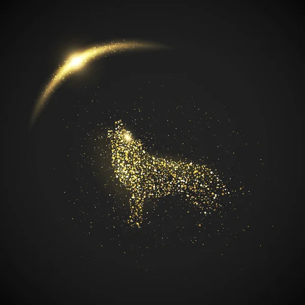 Loup hurlant. particules de paillettes d'or — Image vectorielle