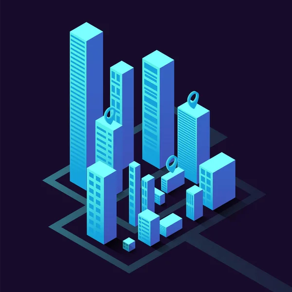 Illustration isométrique avec bâtiments — Image vectorielle