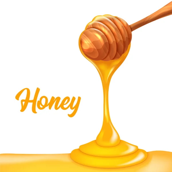 木製蜂蜜ディッパーから滴る蜂蜜 — ストックベクタ