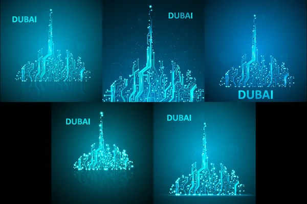 Conjunto de imagen tecnológica de Dubai — Vector de stock