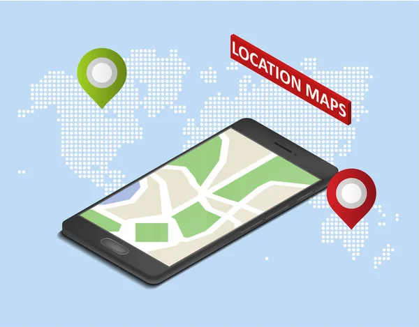 Smartphone met plattegrond van de stad — Stockvector