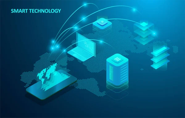 Смартфон Цифровой Голограммой Изометрическом Дизайне Состав Смарт Объект Дизайн Смарт — стоковый вектор