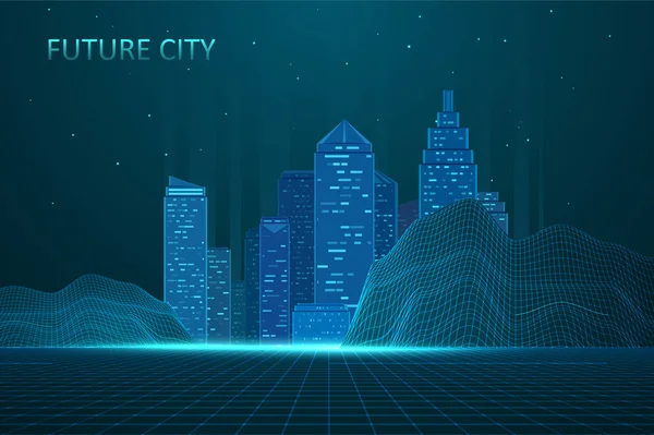 Μελλοντική Απεικόνιση Ορίζοντα Της Πόλης Μελλοντική Αντιπροσώπευση Δικτύου Γραφική Ιδέα — Διανυσματικό Αρχείο