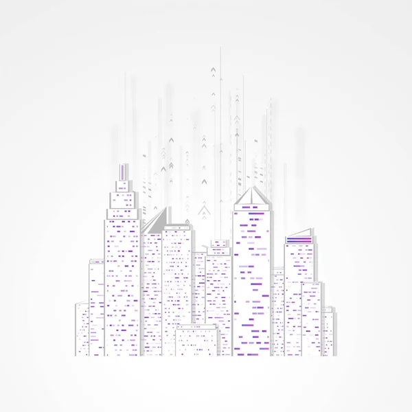 Future City Panorama Ilustrace Futuristická Síťová Reprezentace Grafický Koncept Pro — Stockový vektor