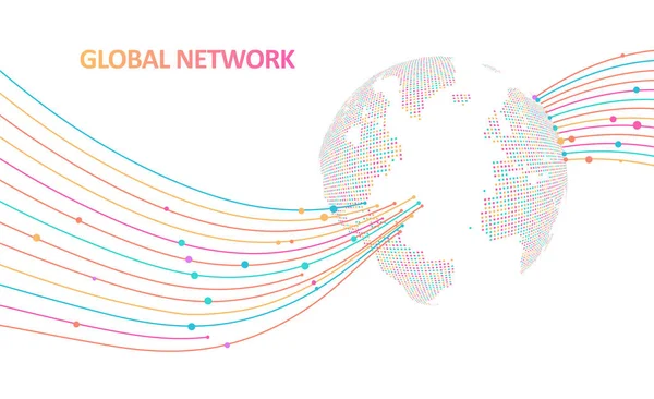 Abstrakter Globaler Technologiehintergrund Futuristische Elemente Des Datennetzes Digitales Innovationskonzept Für — Stockvektor