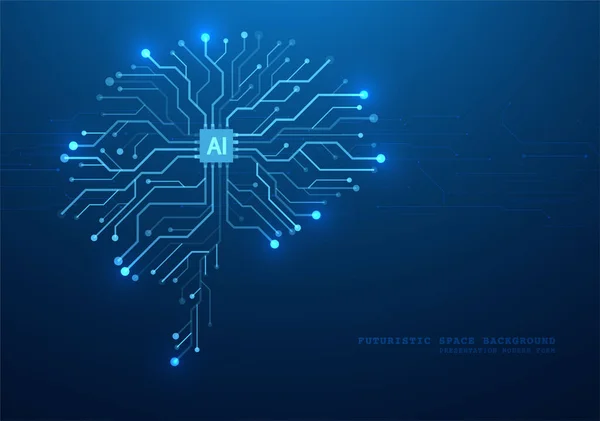 技術的な脳と機械学習の概念 抽象回路基板 デジタルイノベーションの背景 — ストックベクタ