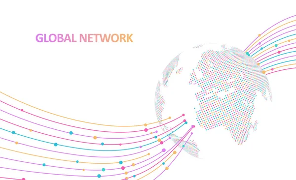 Abstrakter Globaler Technologiehintergrund Futuristische Elemente Des Datennetzes Digitales Innovationskonzept Für — Stockvektor