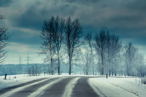 Besneeuwde Russische Snelwegen Weg Winter — Stockfoto