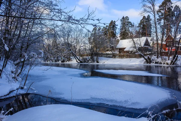 Mars Paysage Rustique Sur Rivière Rivière Printemps Village Russie — Photo