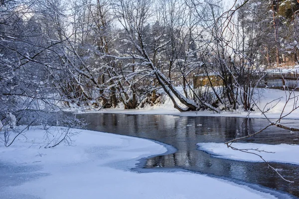 March rustic landscape on the river. River in spring. The Village in Russia