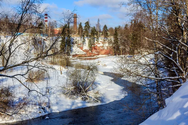 March rustic landscape on the river. River in spring. The Village in Russia