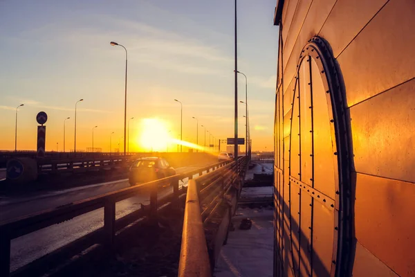 Straße Sonnenuntergang Ausfahrt Von Der Umgehungsstraße — Stockfoto