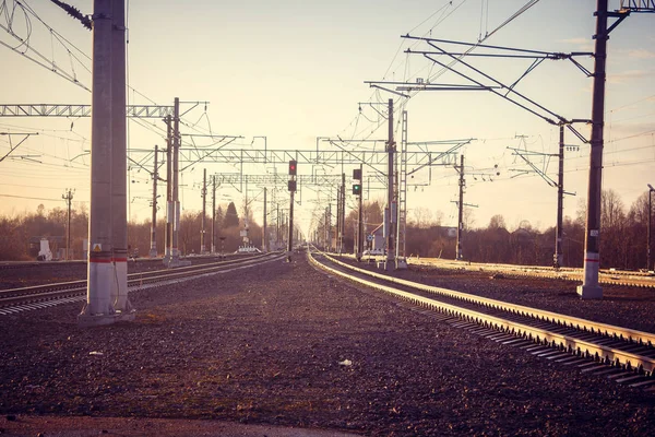 Tramonto Sulla Ferrovia — Foto Stock