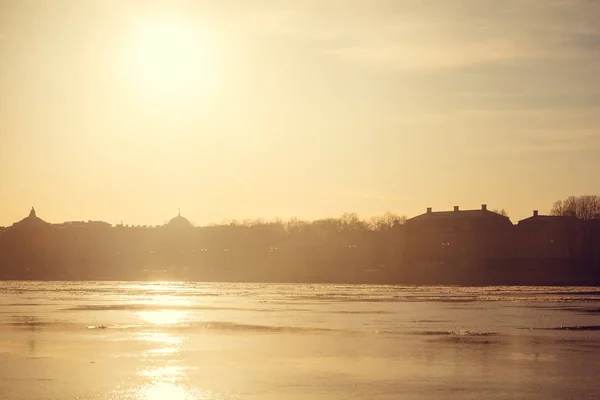 Rio Neva Primavera Pôr Sol São Petersburgo — Fotografia de Stock