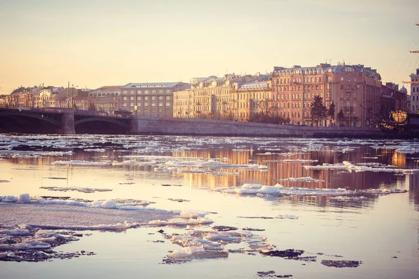 Rio Neva Primavera Pôr Sol São Petersburgo — Fotografia de Stock