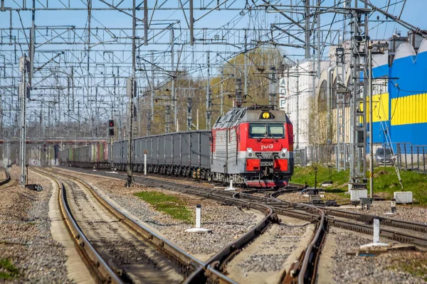 Rosyjski Pociąg Elektryczny Railsrussia Stacja Pargolovo Maja 2018 — Zdjęcie stockowe