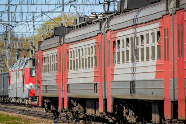 Elektromos Vonat Síneken Vasút Orosz Oroszország Leningrad Region Pargolovo Állomás — Stock Fotó