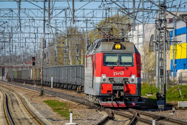 Російський Електропоїзда Railsrussia Станція Pargolovo Травня 2018 — стокове фото