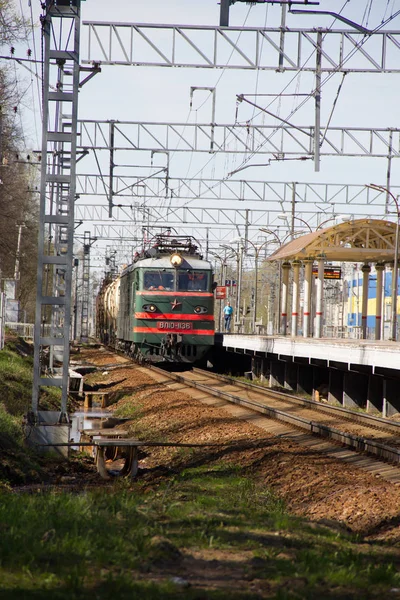 Ryska Elektriskt Tåg Räls Ryssland Station Pargolovo Maj 2018 — Stockfoto