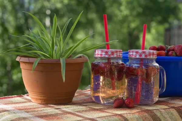 Limonada Fresa Casera Vasos — Foto de Stock