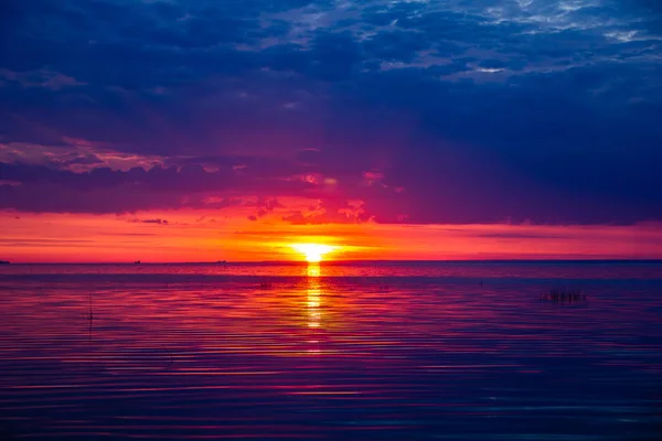 Ovanligt Vacker Eld Solnedgång Vid Havet Solnedgång Golfen — Stockfoto