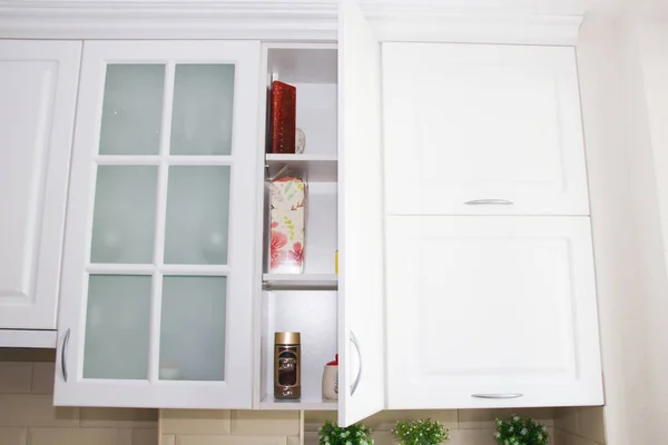 White Hanging Shelves Kitchen — Stock Photo, Image