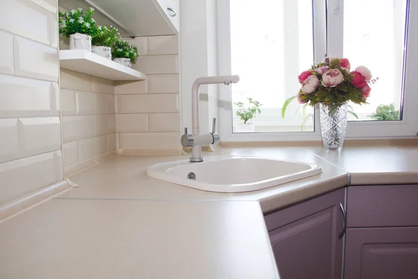 Ceramic Washbasin Built Kitchen — Stock Photo, Image