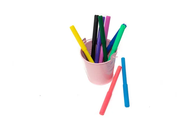 Color markers on a white background. Hobby and art. — Stock Photo, Image