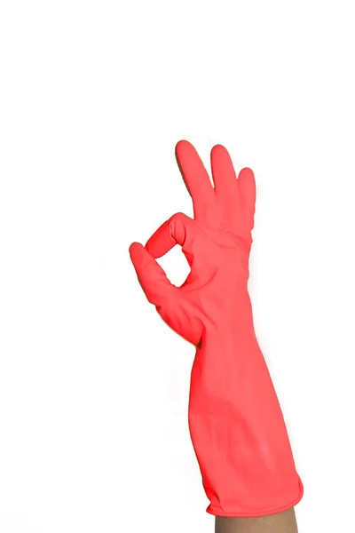 Sign Red Rubber Gloves Preparing Cleaning Hands Clean Cleaning Squeaky — Stock Photo, Image