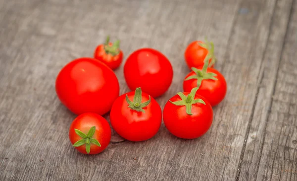 Cherry Tomatoes Wooden Background Autumn Harvesting Homemade Vegetables — Stock Photo, Image