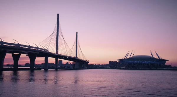 Puente Whsd San Petersburgo Por Noche Atardecer Autopista Peaje Alta — Foto de Stock