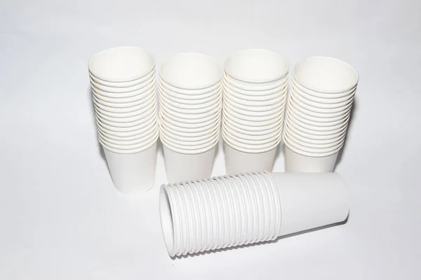 White Paper Cups Tea White Background Isolated Objects Beverages Gently — Stock Photo, Image