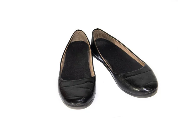 Czarne Pantofle Nogi Kobiece Kobieta Białym Tle Buty Damskie Damskie — Zdjęcie stockowe