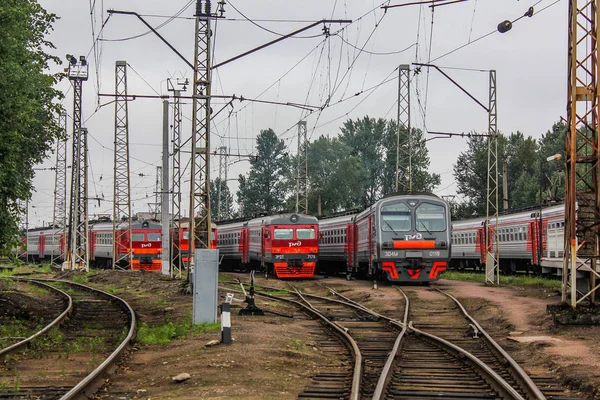 Nel Deposito Locomotive Vapore Locomotive Elettriche Binari Ferroviari Treni Elettrici — Foto Stock