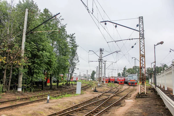 Bussgaraget Ånglok Elektriska Lok Järnvägsspår Elektriska Tåg Depån Petersburg Ryssland — Stockfoto