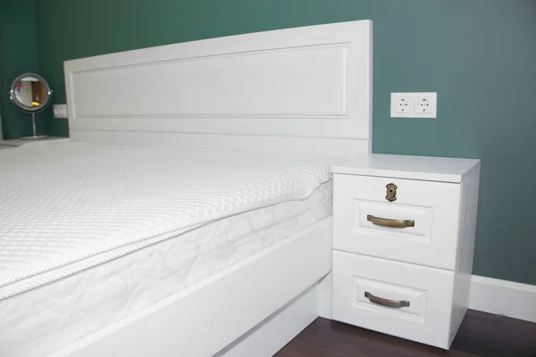 Tempat Tidur Putih Besar Kamar Tidur Bagian Dalam Kamar Tidur — Stok Foto