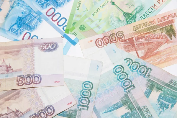 Russisches Geld Auf Weißem Hintergrund Wirtschaft Und Finanzen Russisches Papiergeld — Stockfoto