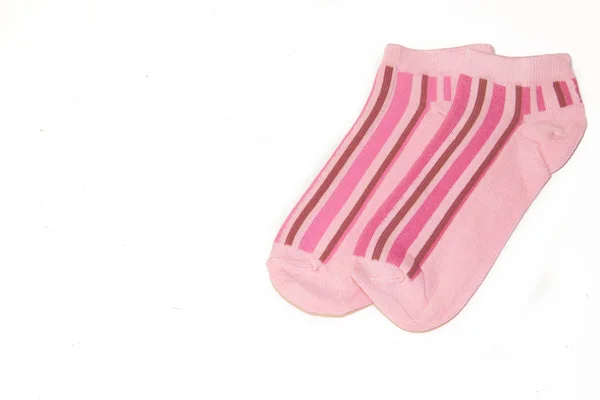 Růžové Dámské Ponožky Bílém Pozadí Oblečení Bílém Pozadí — Stock fotografie