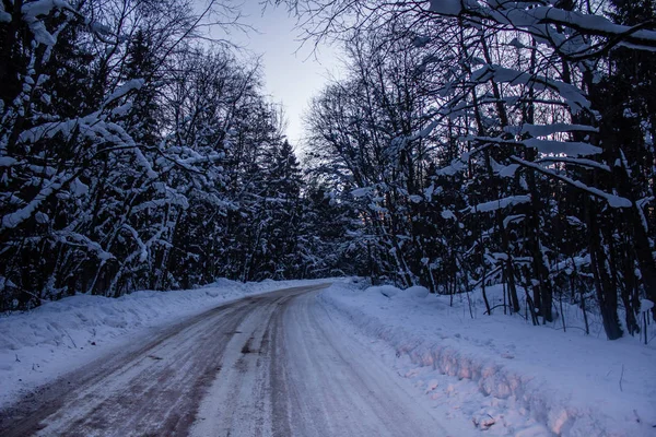 Carretera Nevada Cuento Invierno Carretera Viajar Coche Invierno — Foto de Stock