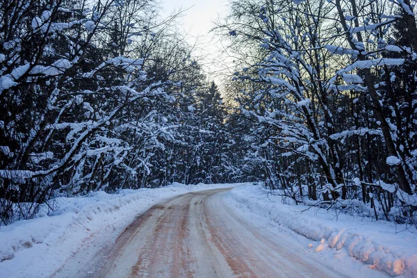 Carretera Nevada Cuento Invierno Carretera Viajar Coche Invierno — Foto de Stock