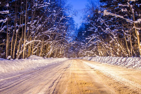 Snowy Evening Road Winter Tale Road Travel Car Winter — Stock Photo, Image